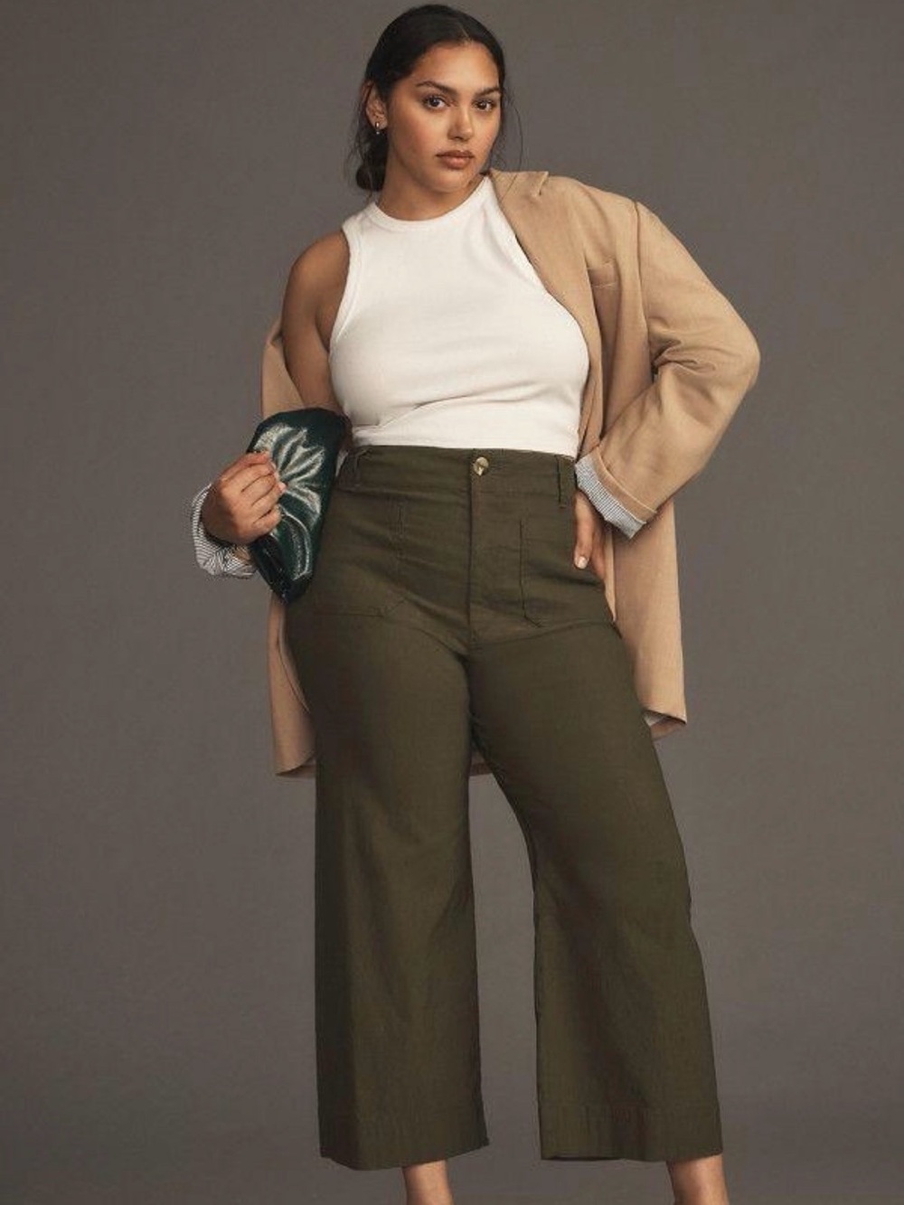 Maeve by Anthropologie The Colette Olive Linen Blend Wide Leg Pants 30